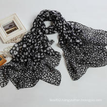 Black Ground White DOT Big Size Polyester Voile Long Scarf PP058bl